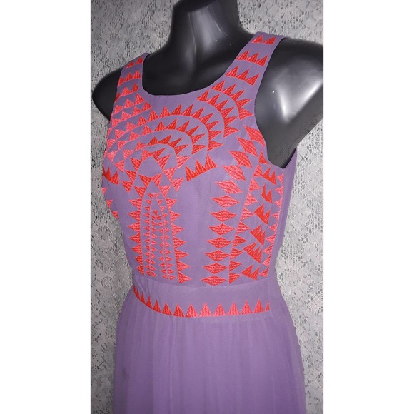 Gianni Bini  Sz 0 Purple and Coral Orange Embroidered Maxi Dress - Picture 5 of 9